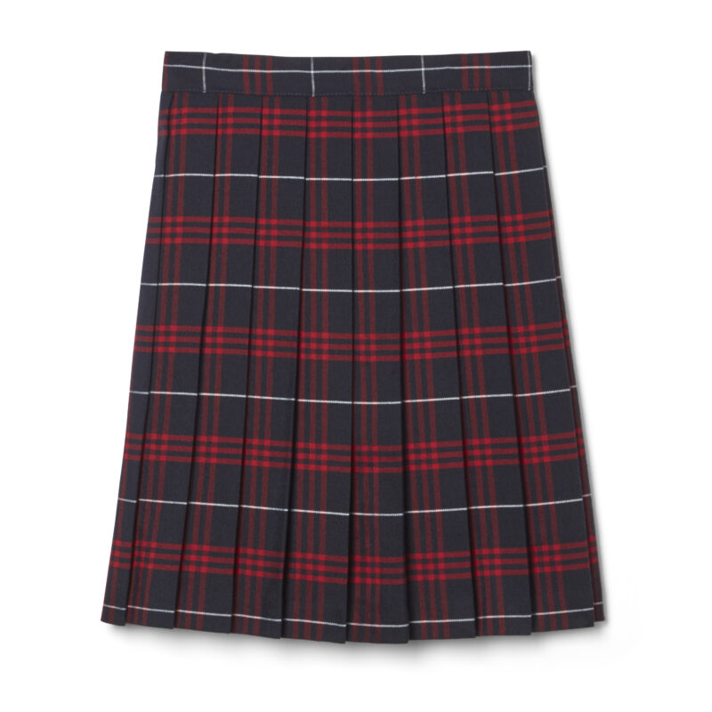 At The Knee Plaid Pleated Skirt