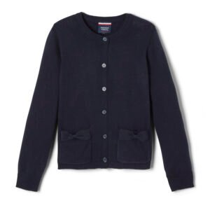 Crewneck Cardigan with Bow Pockets