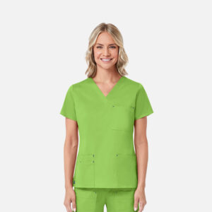 Maevn-Women's 3 Pocket V-Neck Top – Blossom 1202-Apple Green / Navy
