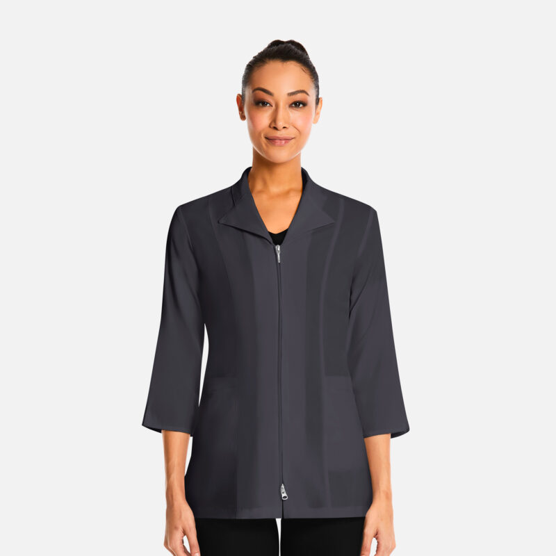 Womens-34-Sleeve-Zip-Lab-Jacket-–-Smart-8801-Pewter Maevn-Women's 3/4 Sleeve Zip Lab Jacket – Smart 8801-Pewter