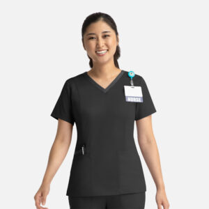 Maevn-Women's Contrast Double V-Neck Top – Matrix 3502-Black