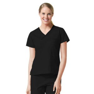 Maevn-Women's Contrast Mock Wrap Top – Core 1026-Black / Black