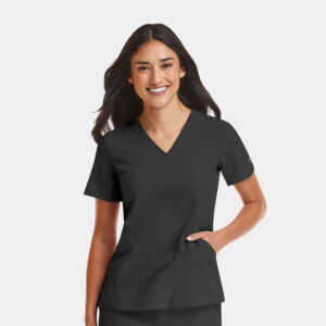 Maevn-Women's Contrast V-Neck Top – Matrix Impulse 4510-Black / Black