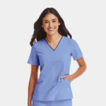 Maevn-Women's Contrast V-Neck Top – Matrix Impulse 4510-Ceil Blue / Navy