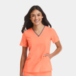 Maevn-Women's Contrast V-Neck Top – Matrix Impulse 4510-Fresh Salmon / Navy