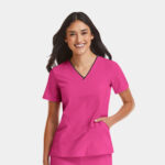 Maevn-Women's Contrast V-Neck Top – Matrix Impulse 4510-Hot Pink / Black