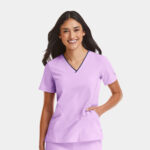 Maevn-Women's Contrast V-Neck Top – Matrix Impulse 4510-Orchid Bouquet / Navy