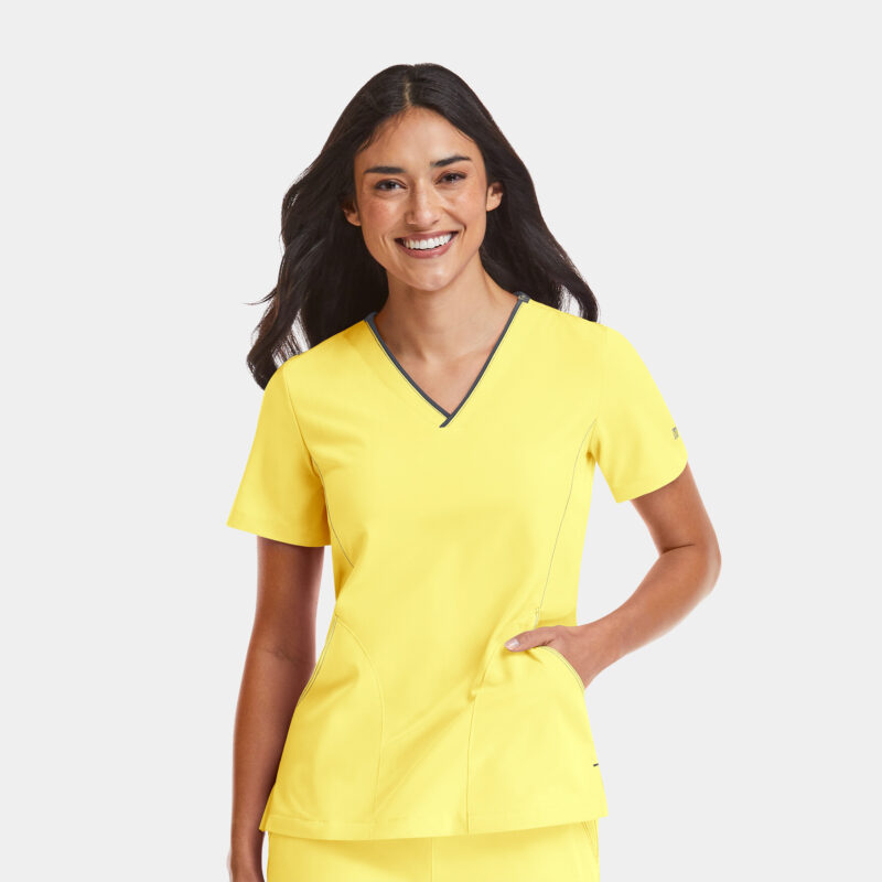 Maevn-Women's Contrast V-Neck Top – Matrix Impulse 4510-Sunshine / Pewter