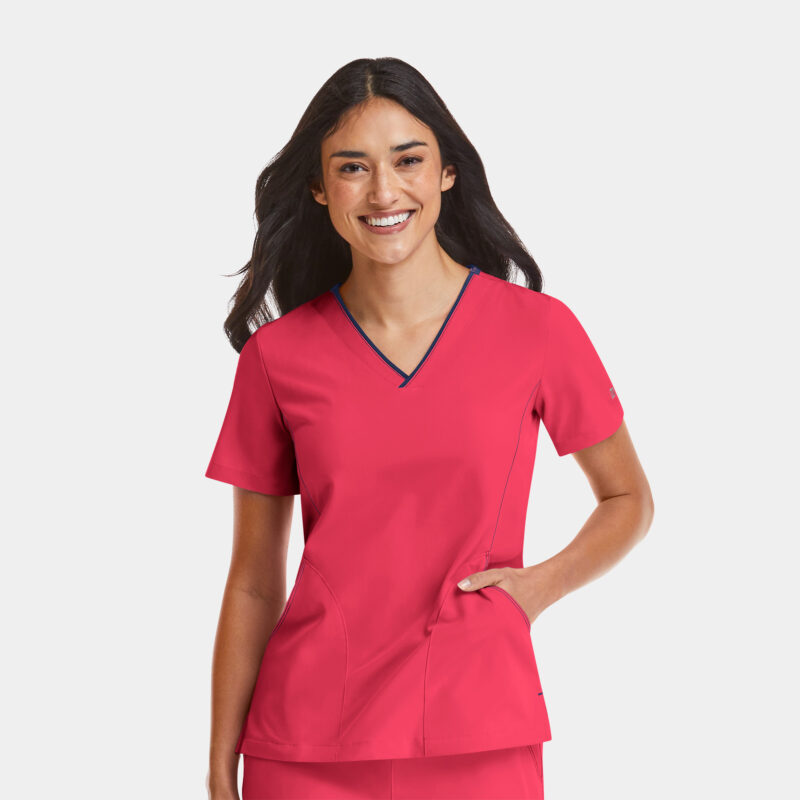 Maevn-Women's Contrast V-Neck Top – Matrix Impulse 4510-Watermelon / Navy