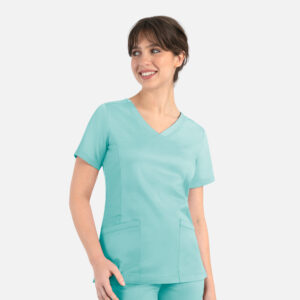 Maevn-Women's Curved Mock Wrap Top – Matrix 3701-Aruba Blue