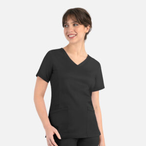Maevn-Women's Curved Mock Wrap Top – Matrix 3701-Black
