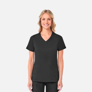 Maevn-Women's Curved V-Neck Top – Blossom 1802-Black