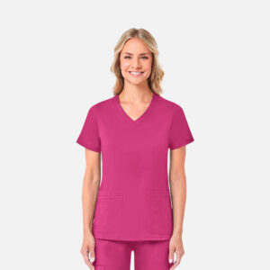 Maevn-Women's Curved V-Neck Top – Blossom 1802-Candy Pink