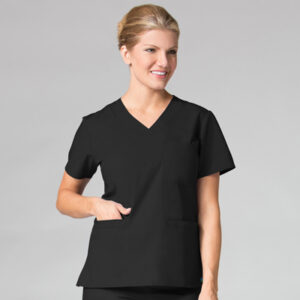 Maevn-Women's Curved V-Neck Top – Core 1626-Black