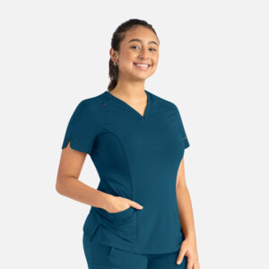 Maevn-Women's Curved V-Neck Top – Focus 20302-Caribbean Blue