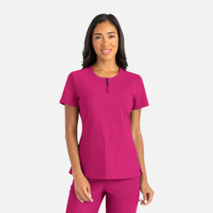 Maevn-Women's Gia Zip Round Neck Top – Embrace 2503-Bold Fuchsia