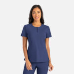 Maevn-Women's Gia Zip Round Neck Top – Embrace 2503-Navy