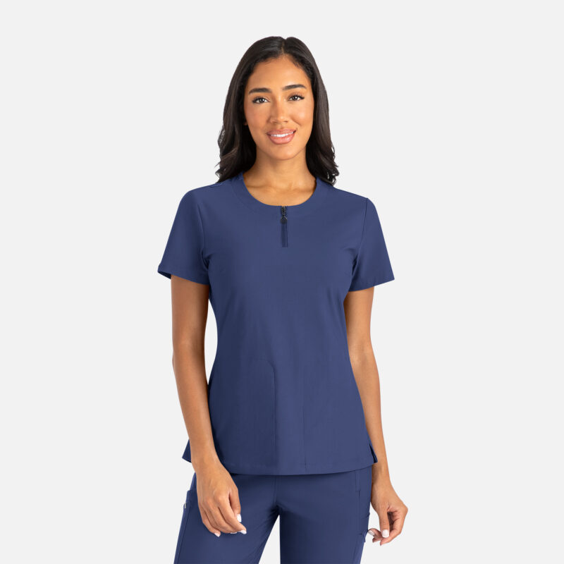 Maevn-Women's Gia Zip Round Neck Top – Embrace 2503-Navy