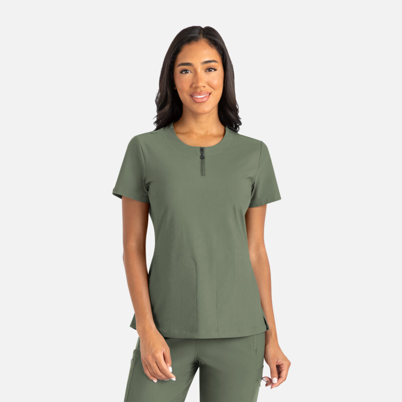 Maevn-Women's Gia Zip Round Neck Top – Embrace 2503-Olive