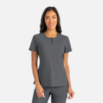 Maevn-Women's Gia Zip Round Neck Top – Embrace 2503-Pewter