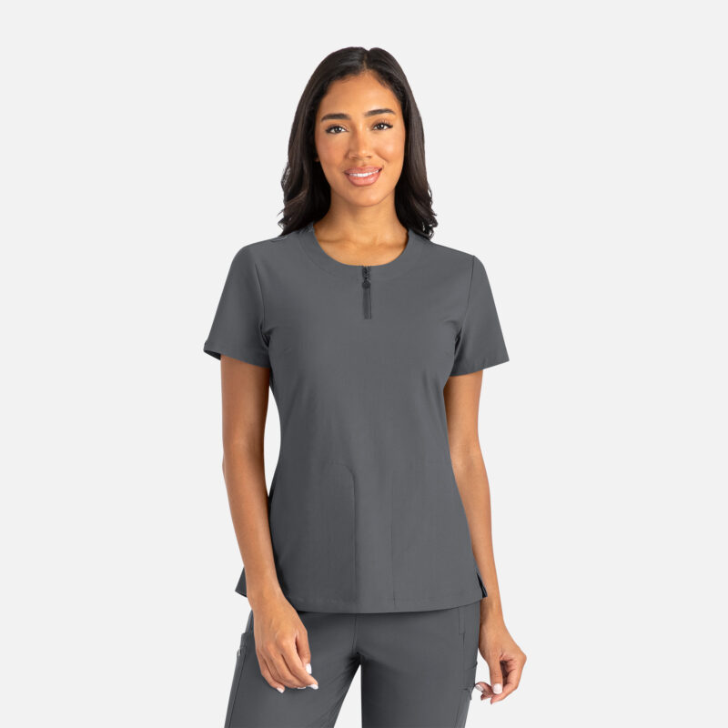Maevn-Women's Gia Zip Round Neck Top – Embrace 2503-Pewter