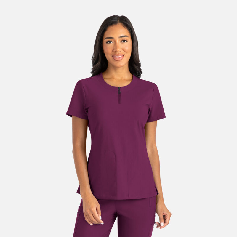 Maevn-Women's Gia Zip Round Neck Top – Embrace 2503-Wine