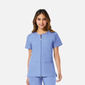 Maevn-Women's Mesh Panel Short Sleeve Zip Front Jacket – EON 8728-Ceil Blue