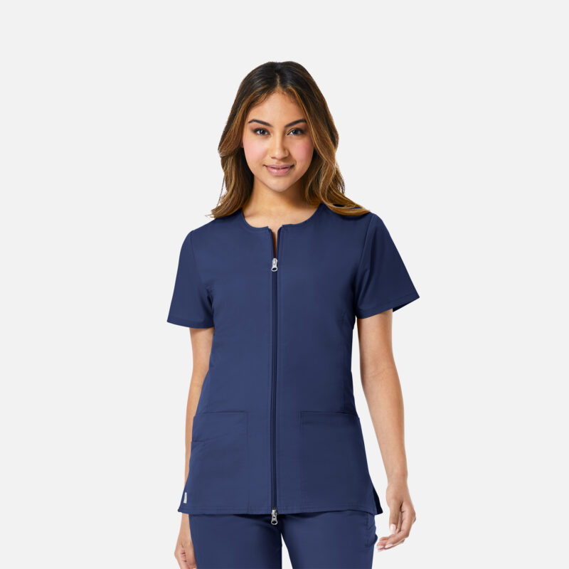 Maevn-Women's Mesh Panel Short Sleeve Zip Front Jacket – EON 8728-True Navy