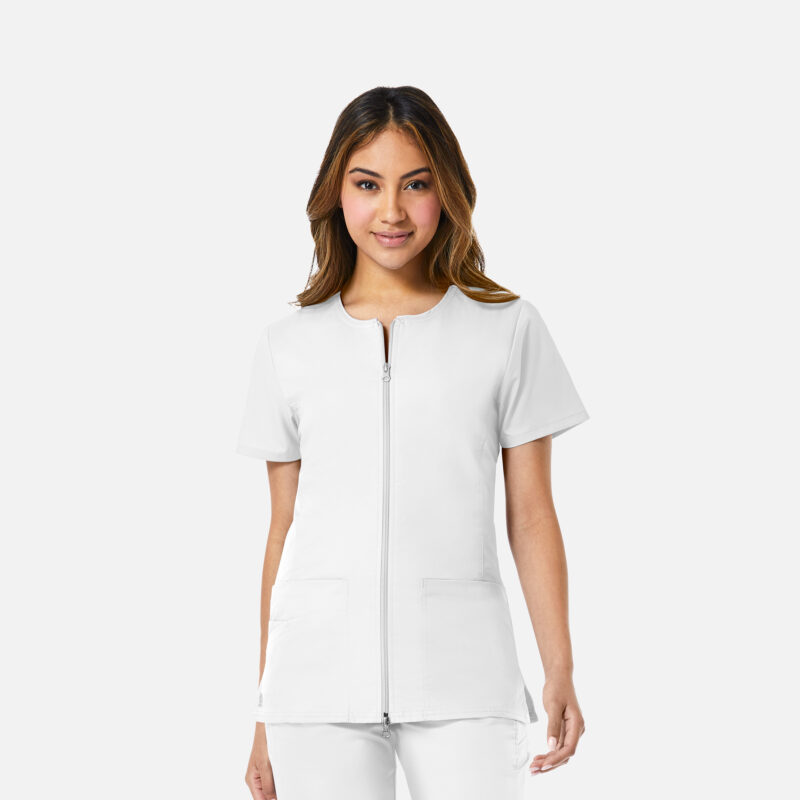 Maevn-Women's Mesh Panel Short Sleeve Zip Front Jacket – EON 8728-White