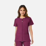 Maevn-Women's Mesh Panel Short Sleeve Zip Front Jacket – EON 8728-Wine