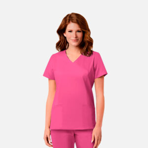 Maevn-Women's Mesh Pocket Mock Wrap Top – Blossom Signature 2102-Candy Pink