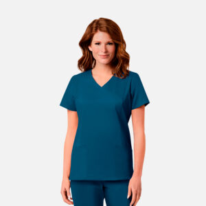 Maevn-Women's Mesh Pocket Mock Wrap Top – Blossom Signature 2102-Caribbean Blue
