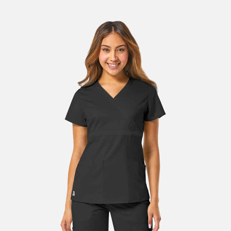 Womens-Mock-Wrap-Top-with-Empire-Waist-–-EON-1748-Black Maevn-Women's Mock Wrap Top with Empire Waist – EON 1748-Black