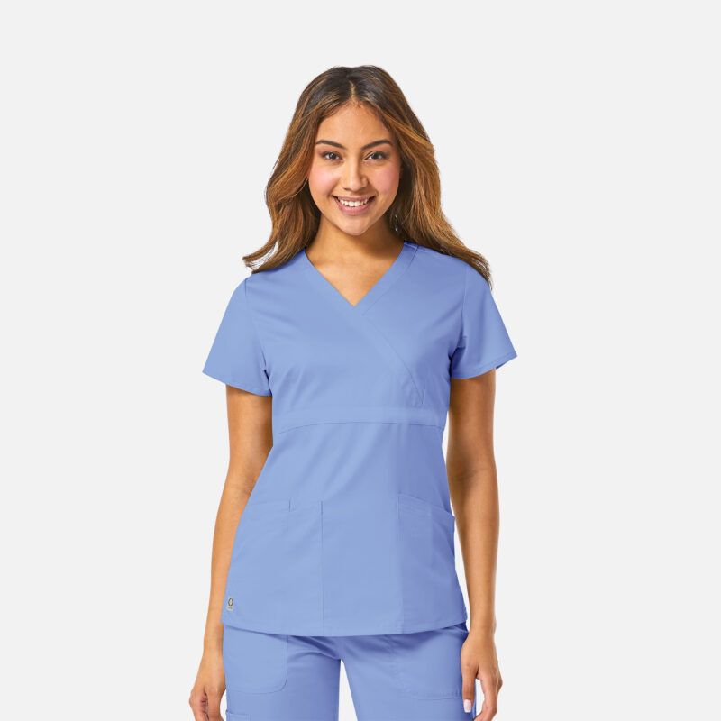 Womens-Mock-Wrap-Top-with-Empire-Waist-–-EON-1748-Ceil-Blue Maevn-Women's Mock Wrap Top with Empire Waist – EON 1748-Ceil Blue