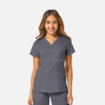Maevn-Women's Mock Wrap Top with Empire Waist – EON 1748-Pewter
