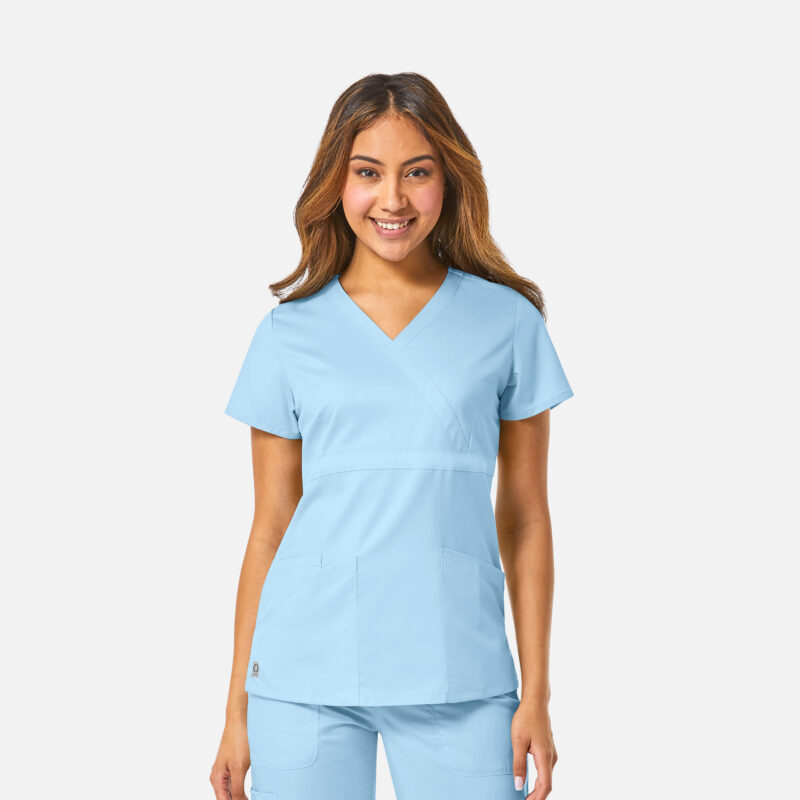 Maevn-Women's Mock Wrap Top with Empire Waist – EON 1748-Sky Blue