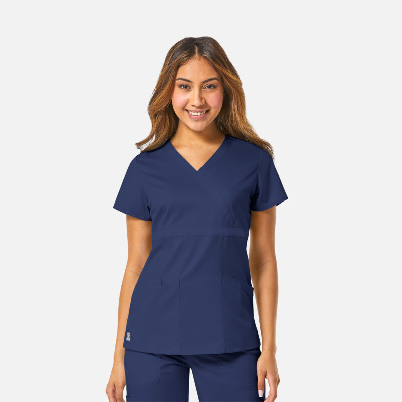 Maevn-Women's Mock Wrap Top with Empire Waist – EON 1748-True Navy