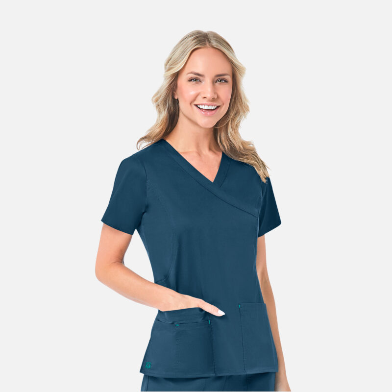 Maevn-Women's Mock Wrap Top – Blossom 1102-Caribbean Blue / Teal Blue