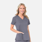 Maevn-Women's Mock Wrap Top – Blossom 1102-Pewter / Black