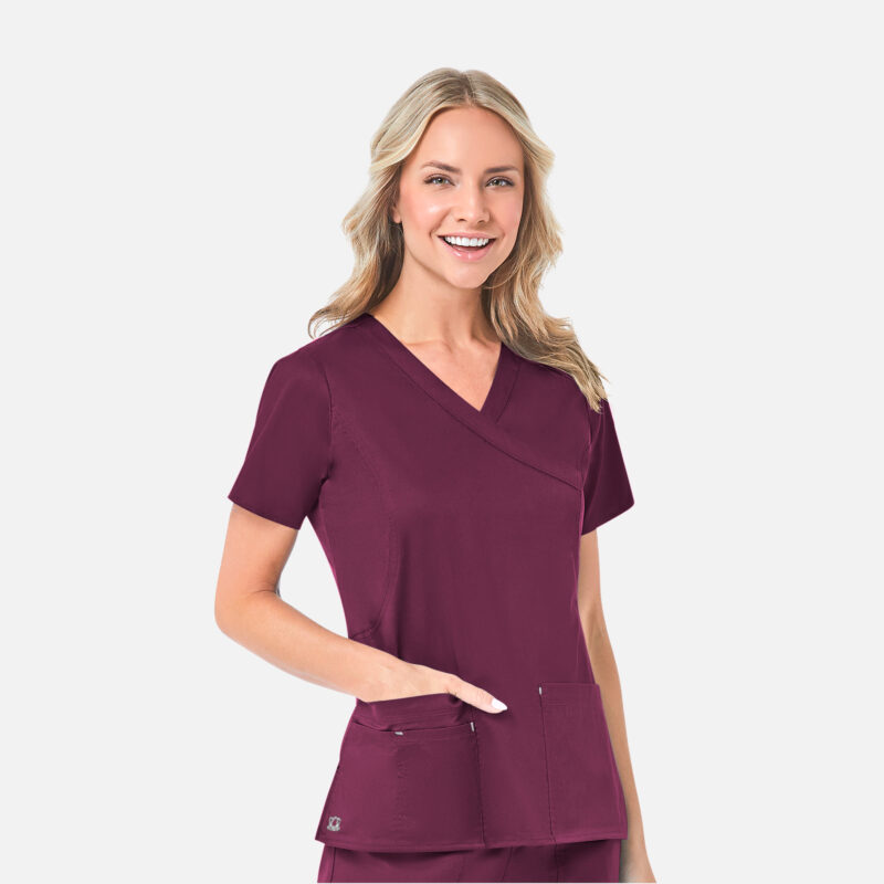 Maevn-Women's Mock Wrap Top – Blossom 1102-Wine / Silver