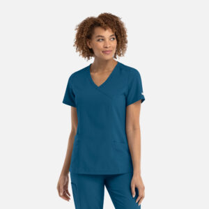 Maevn-Women's Mock Wrap Top – Momentum 5002-Caribbean Blue