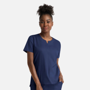 Maevn-Women's Notched Crew Neck Top – Matrix 3504-Navy