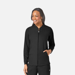 Maevn-Women's Sporty Mesh Panel Zip Front Jacket – EON 8708-Black