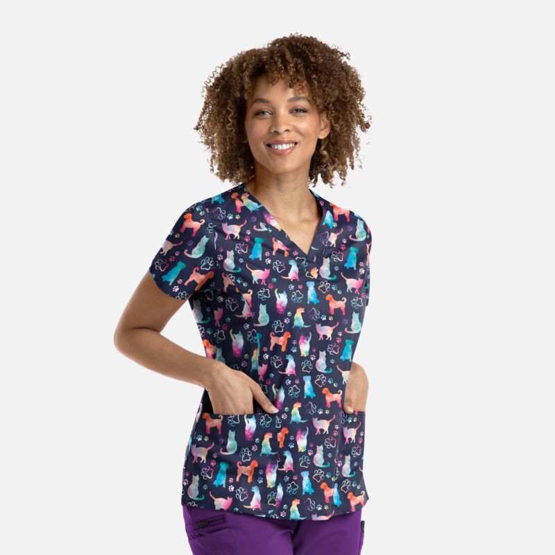 Maevn-Women's V-Neck Print Top – Prints 1767-Furr-ever Colorful
