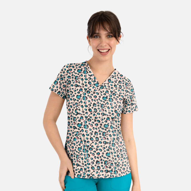 Maevn-Women's V-Neck Print Top – Prints 1767-Pastel Leopard