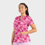 Maevn-Women's V-Neck Print Top – Prints 1767-Peony Pink