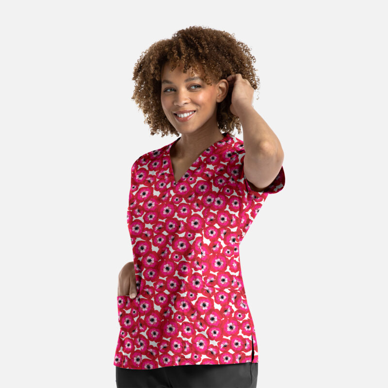 Maevn-Women's V-Neck Print Top – Prints 1767-Pretty Poppies
