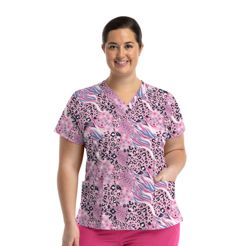 Maevn-Women's V-Neck Print Top – Prints 1767-Safari in Pink